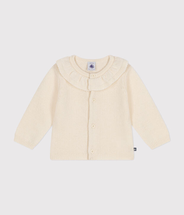 Cardigan mit Halskrause aus Strick mit Wollanteil naturfarben