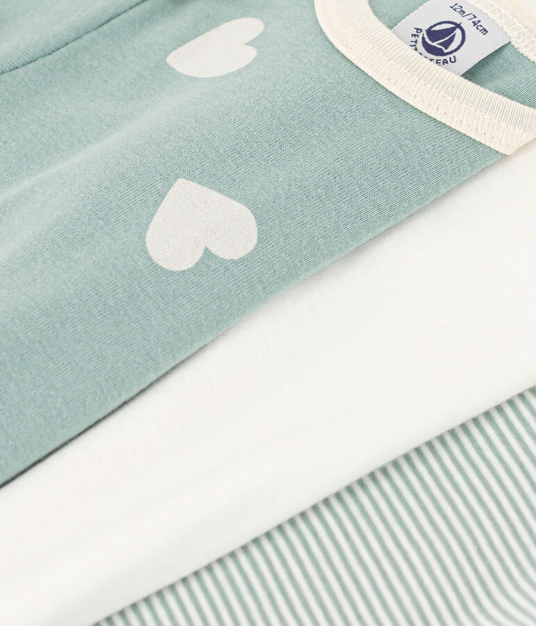 3er-Set lang&auml;rmelige Baby-Bodys mit Herzmotiv Baumwolle vielfarbig