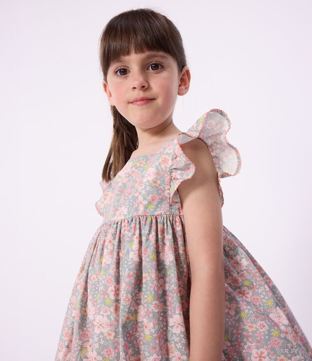 &Auml;rmelloses Kinder-Kleid aus Baumwolle mit Blumenmuster blau/vielfarbig