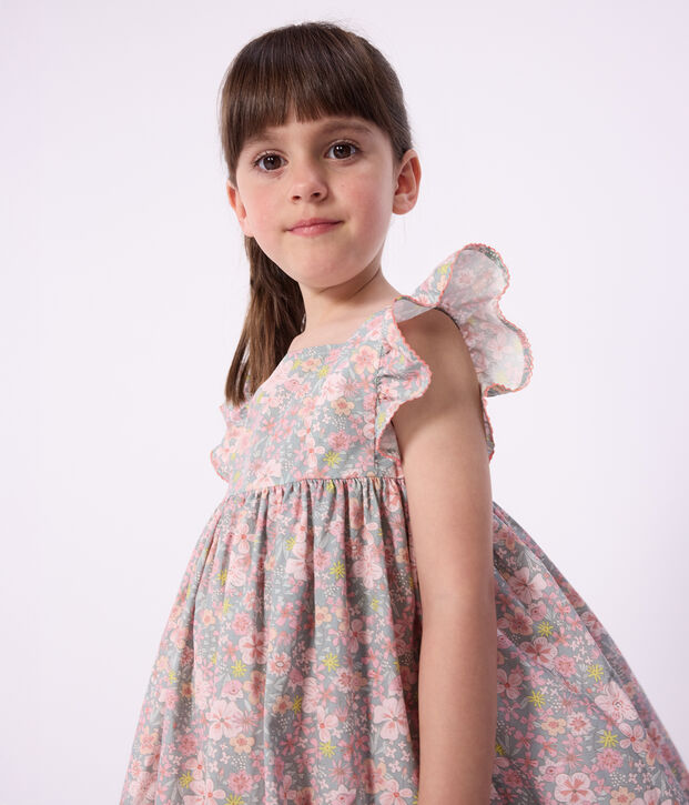 &Auml;rmelloses Kinder-Kleid aus Baumwolle mit Blumenmuster blau/vielfarbig