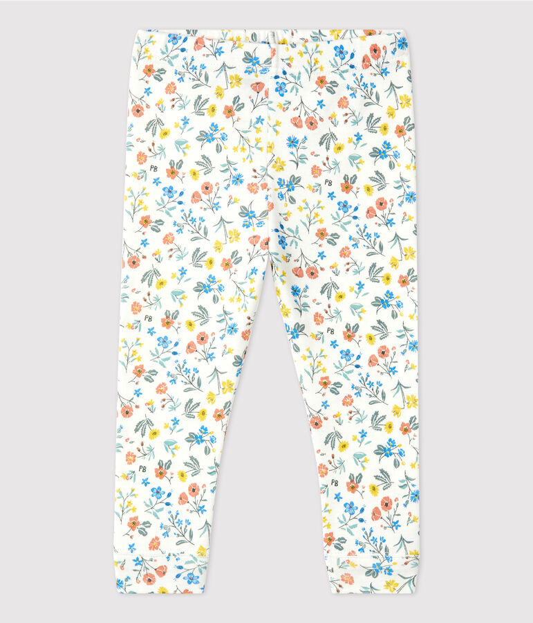 Baby-Leggings aus Baumwolle mit Blumemuster weiss MARSHMALLOW/weiss MULTICO