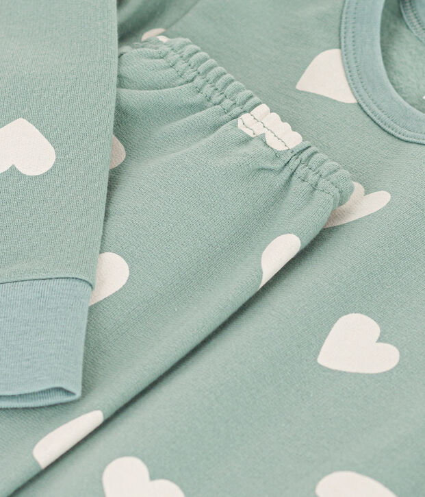 Pyjama aus Molton mit Herzmotiv f&uuml;r kleine M&auml;dchen/kleine Jungen gr&uuml;n/naturfarben