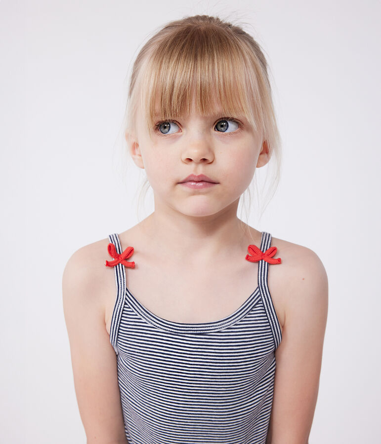 Kinder-Kurzpyjama mit schmalen Tr&auml;gern aus Baumwolle mit Streifen blau/weiss