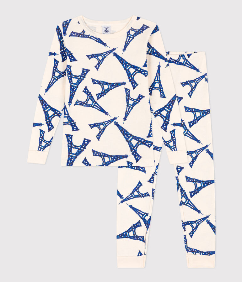 Kinderpyjama aus Baumwolle in schmaler Passform naturfarben/vielfarbig