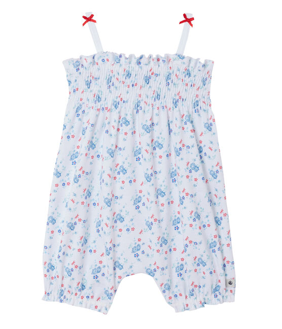 Kurzer Baby-Mädchen-Einteiler mit Print weiss ECUME/blau BLEU/ MULTICO