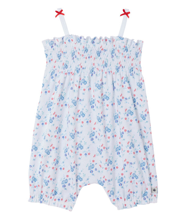 Kurzer Baby-M&auml;dchen-Einteiler mit Print weiss/blau/vielfarbig