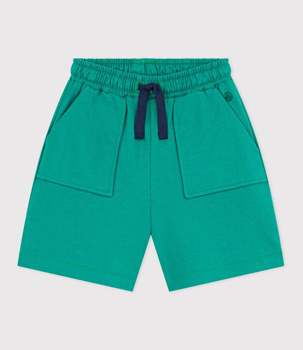Kinder-Bermudashorts aus einfarbiger Baumwolle gr&uuml;n