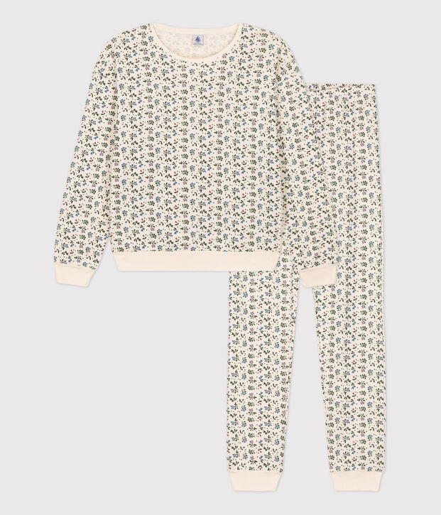 Pyjama aus Baumwolle f&uuml;r Damen naturfarben/blau/vielfarbig