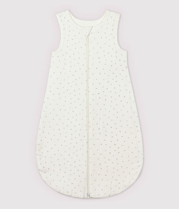 Baby-Schlafsack in Wei&szlig; aus Windelstoff aus Bio-Baumwolle mit Sternen-Motiv weiss/grau