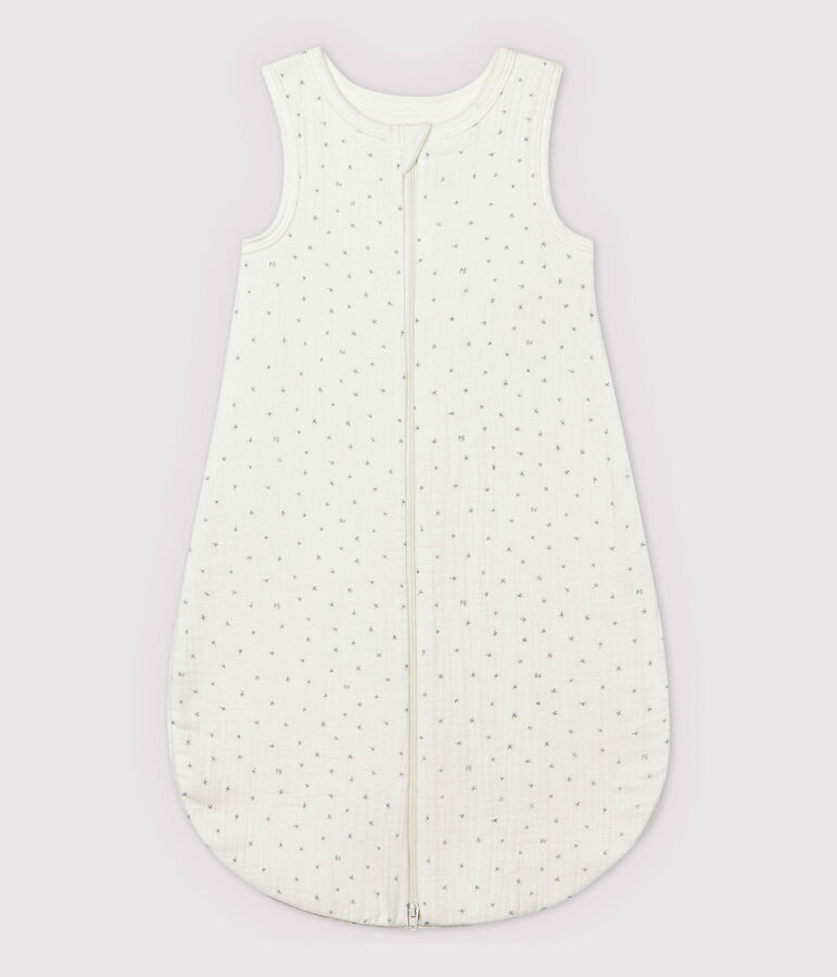 Baby-Schlafsack in Wei&szlig; aus Windelstoff aus Bio-Baumwolle mit Sternen-Motiv weiss MARSHMALLOW/grau GRIS