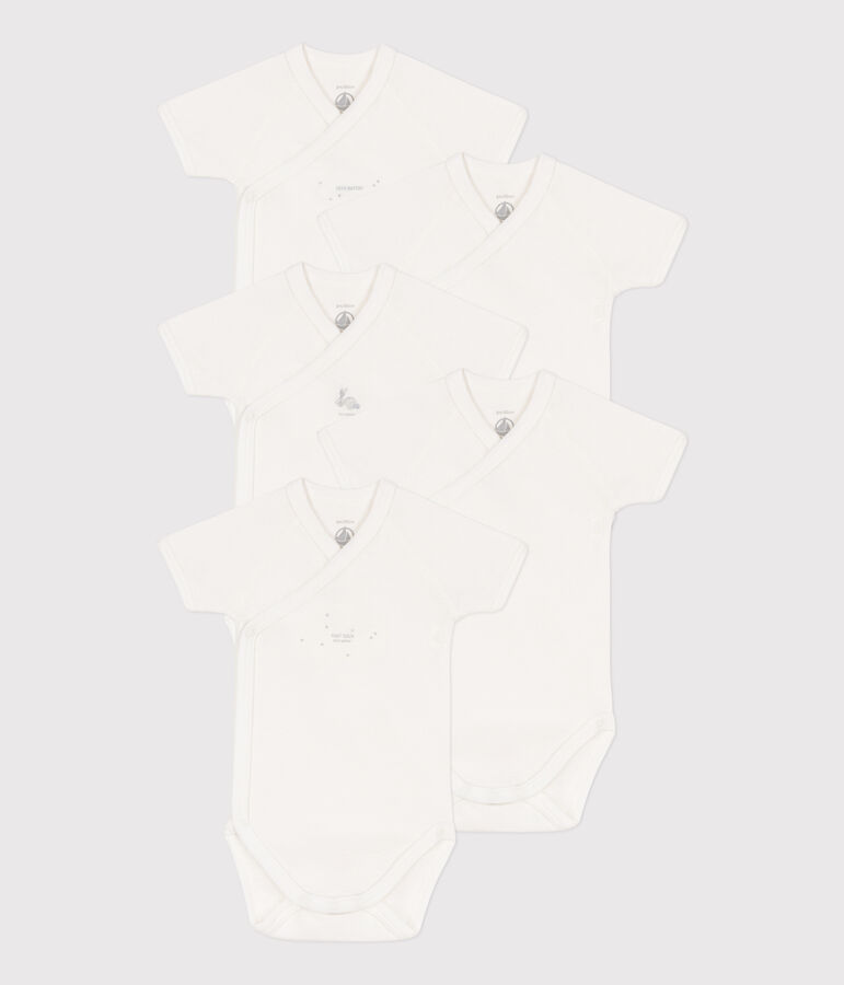 Kurz&auml;rmelige Wickelbodys aus Baumwolle im 5er-Set vielfarbig