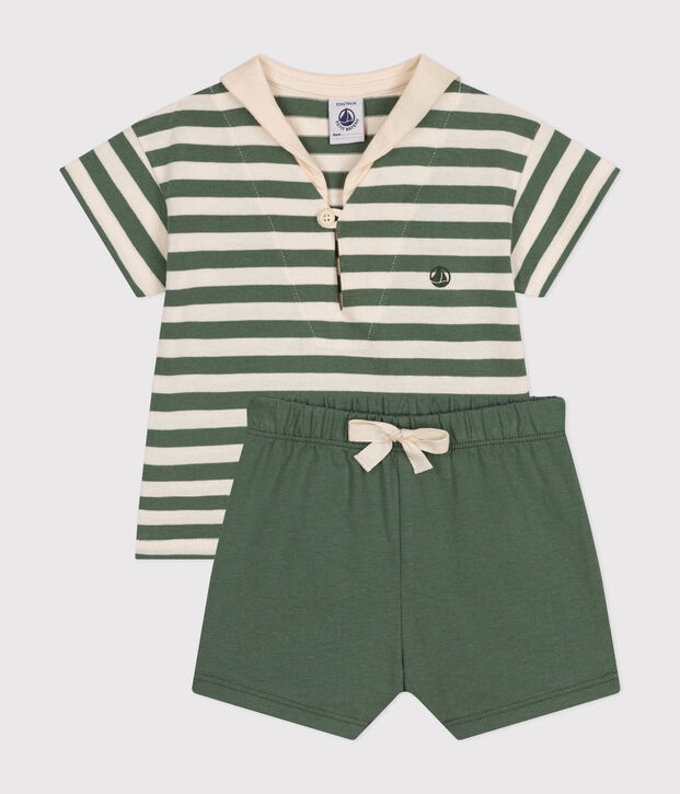 Baby-Set T-Shirt und Shorts aus Jersey gr&uuml;n/naturfarben