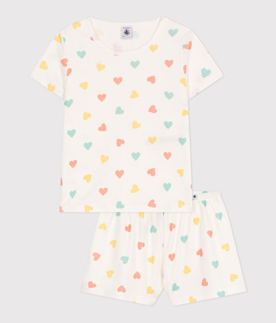 Kinder-Kurzpyjama aus Baumwolle mit Herzmotiv weiss MARSHMALLOW/weiss MULTICO