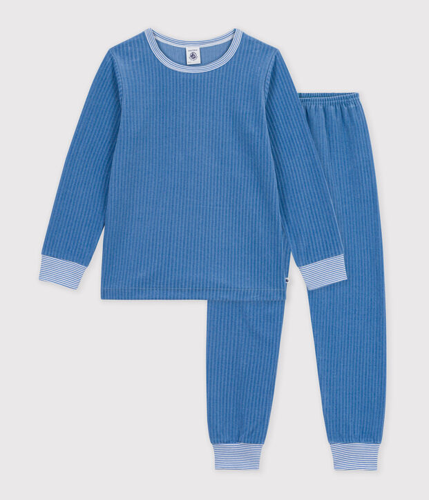 Kinder-Pyjama aus einfarbigem Feincord blau