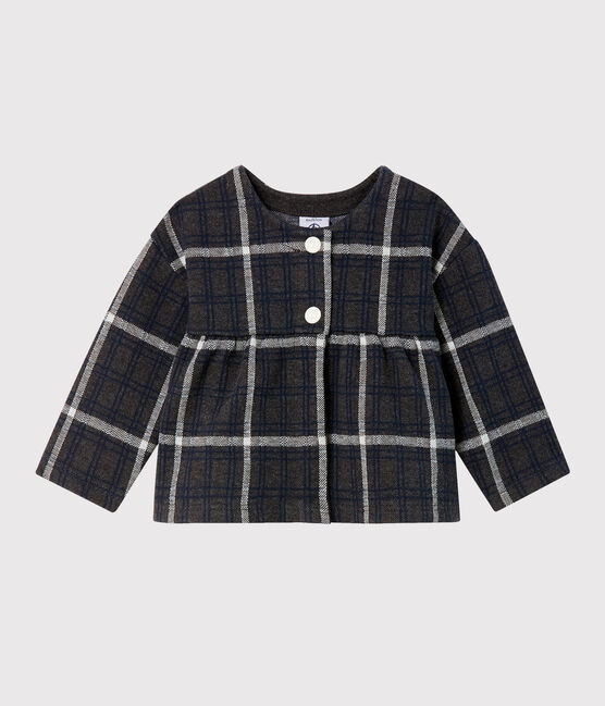 Karierter Baby-Cardigan für Mädchen schwarz CITY/weiss MULTICO