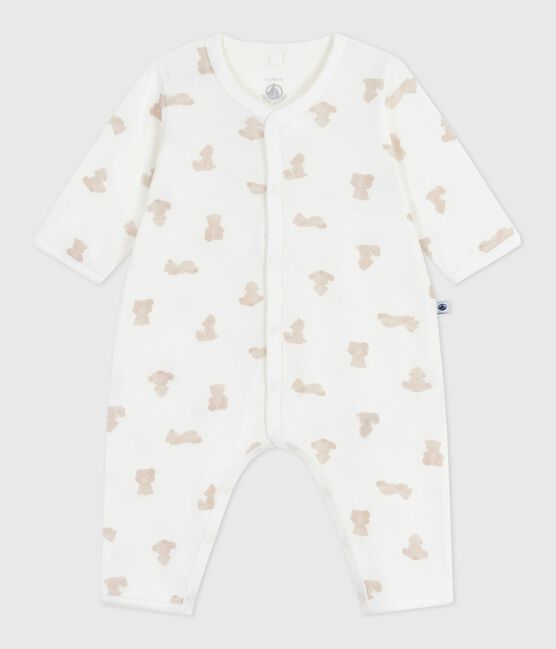 Strampler ohne Füßchen aus Baumwolle mit Bärmotiv MARSHMALLOW/ BRUN