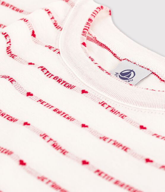 Eng anliegendes T-Shirt mit Rundhalsausschnitt aus Bio-Baumwolle Damen weiss MARSHMALLOW/rot TERKUIT