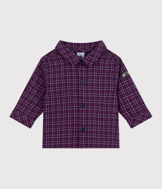 Baby-Hemd aus Flanell mit Karomuster blau SMOKING/weiss MULTICO