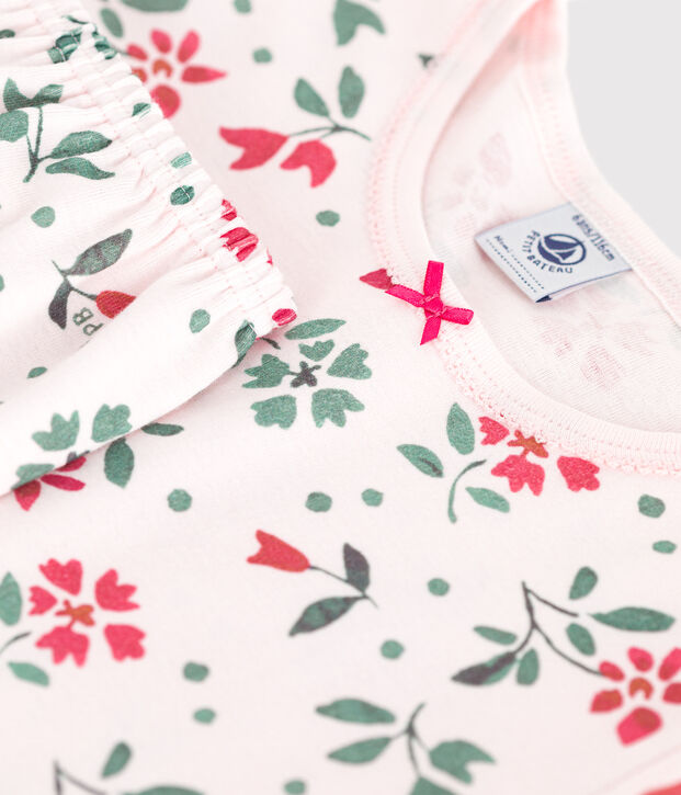 Kinder Capri-Pyjama aus Baumwolle mit Blumenmuster rosa/vielfarbig