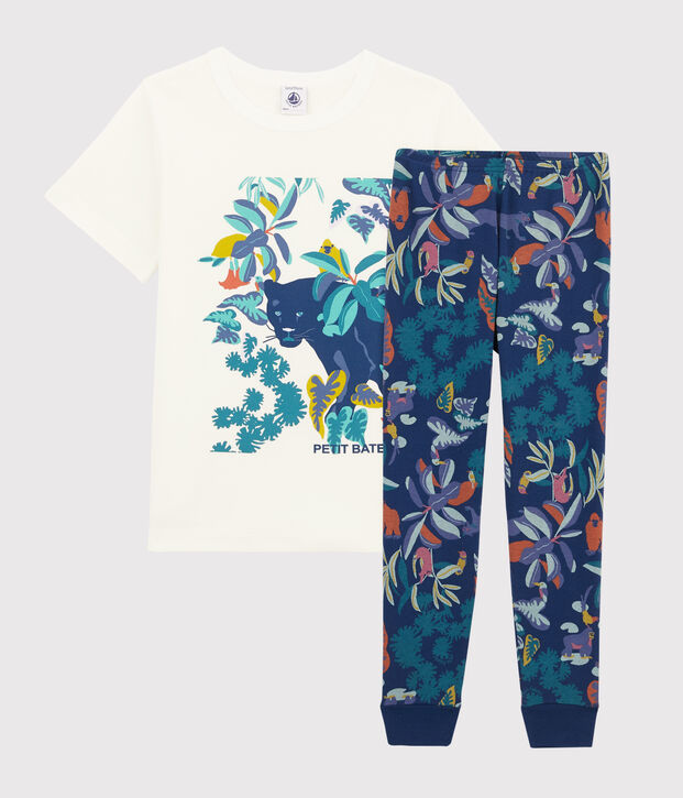 Pyjama aus Rippstrick mit Dschungelmotiv f&uuml;r Jungen blau/vielfarbig