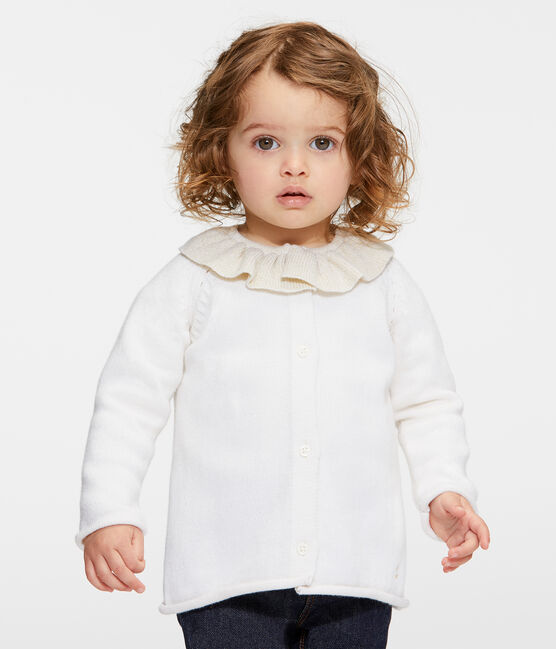 Baby-Cardigan aus Woll-/Baumwollstrick für Mädchen weiss MARSHMALLOW