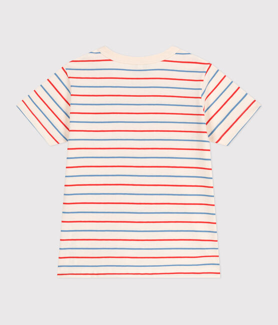 Kurzärmeliges Kinder-T-Shirt aus Baumwolle mit Streifen und Herz weiss AVALANCHE/ MULTICO
