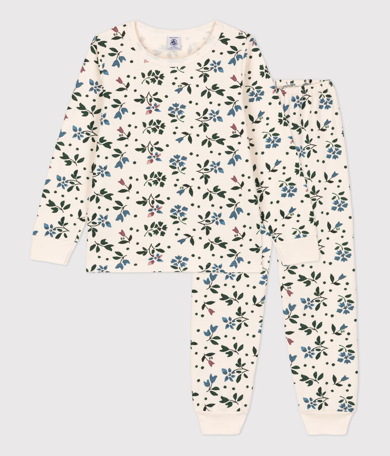 Kinderpyjama aus Molton mit Blumenmotiv f&uuml;r M&auml;dchen naturfarben/vielfarbig