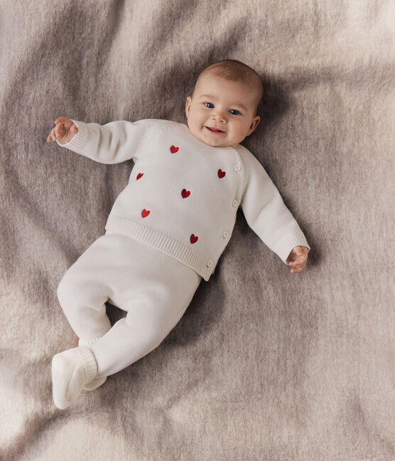 2-teiliges Baby-Strickset mit gestickten Herzen rot MARSHMALLOW/ POMPEI