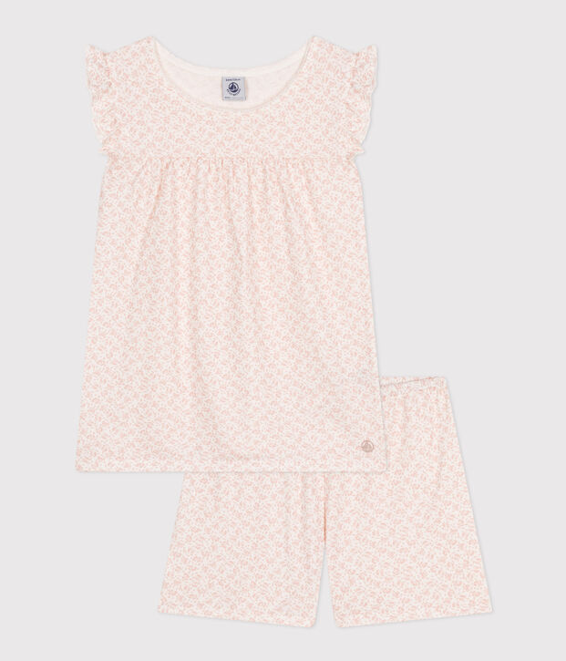 Kurzer Kinderpyjama aus Baumwolle mit Blumenmuster weiss/rosa