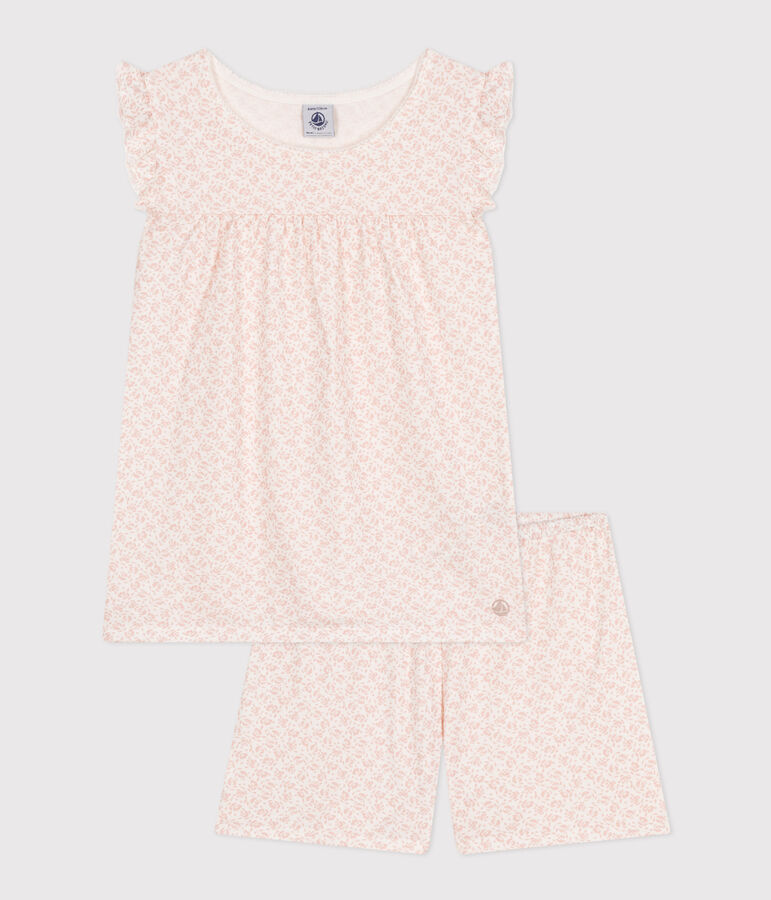 Kurzer Kinderpyjama aus Baumwolle mit Blumenmuster weiss/rosa
