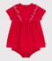 Kurzärmeliges Babykleid aus einfarbiger Baumwolle und dazu passender Bloomer rot TERKUIT