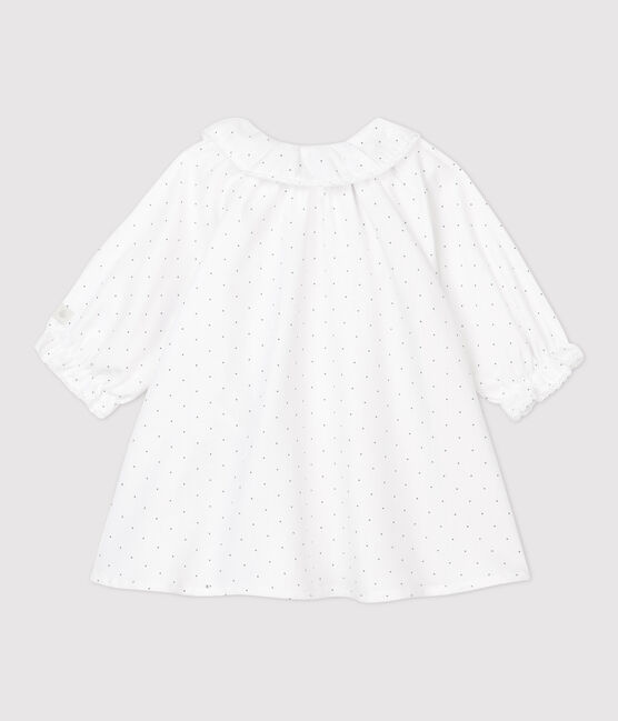 Baby-Kleid aus Bio-Baumwolltwill für Mädchen weiss MARSHMALLOW/grau GRIS