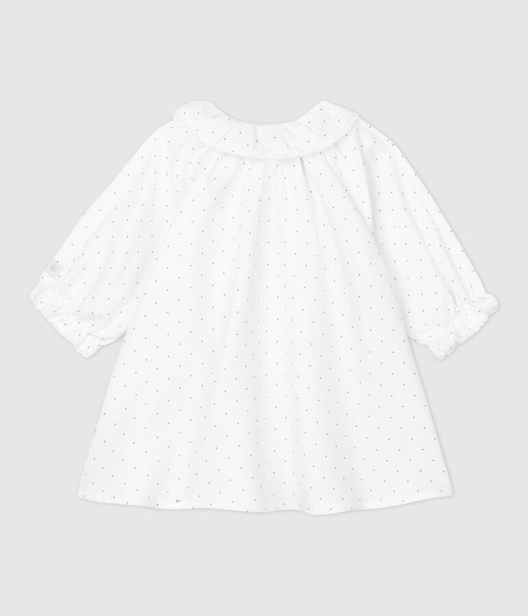 Baby-Kleid aus Bio-Baumwolltwill f&uuml;r M&auml;dchen weiss/grau