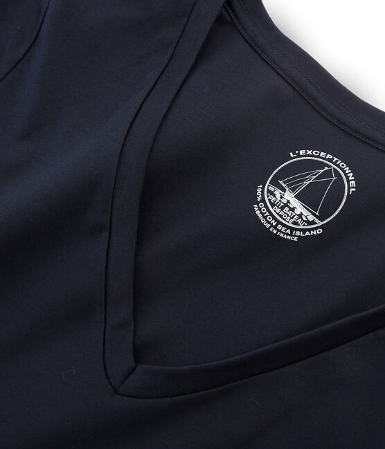 Langärmliges T-Shirt aus Sea Island-Baumwolle für Damen blau MARINE
