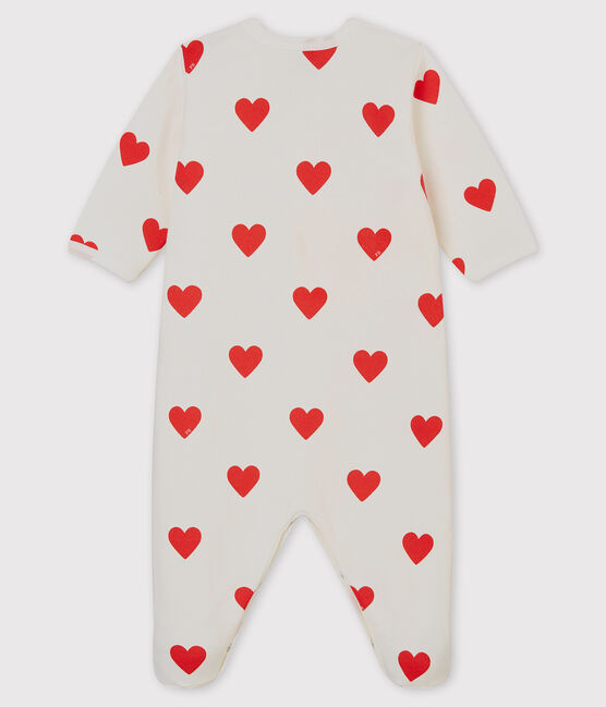 Baby-Strampler aus Molton mit roten Herzen weiss MARSHMALLOW/rot TERKUIT