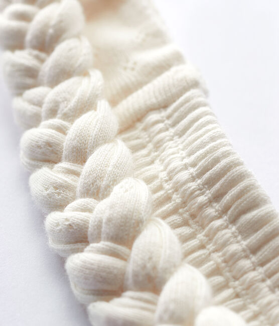 Geflochtenes Baby-Haarband aus Rippstrick Mädchen weiss MARSHMALLOW