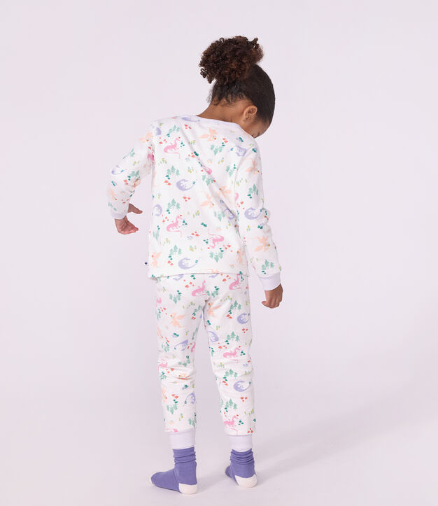 Kinder-Pyjama aus Molton mit Drachenmotiv weiss/vielfarbig