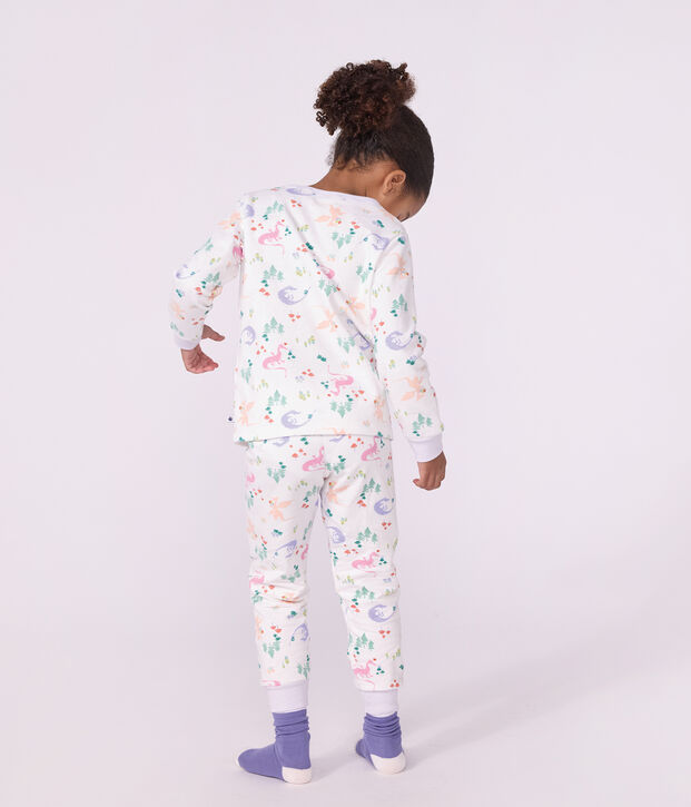 Kinder-Pyjama aus Molton mit Drachenmotiv weiss/vielfarbig