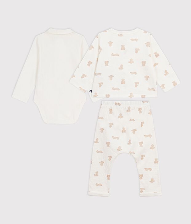 3-teiliges Baby-Set aus Baumwolle mit B&auml;renmotiv weiss/BRUN