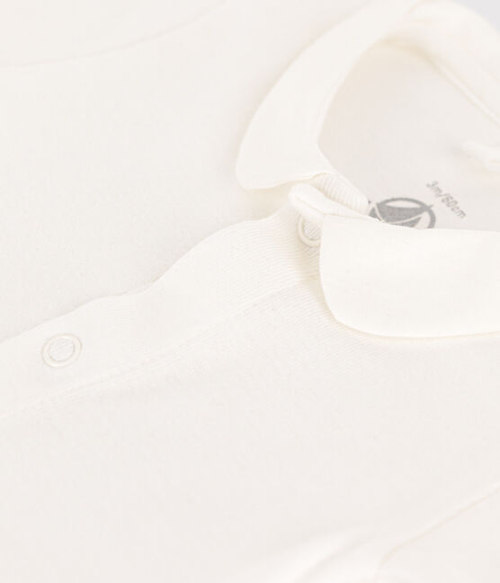 Kurzärmeliger Baby-Body aus Bio-Baumwolle mit Kragen weiss MARSHMALLOW