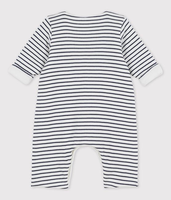 Gestreifter Baby-Langoverall aus Bio-Baumwolle weiss MARSHMALLOW/blau SMOKING