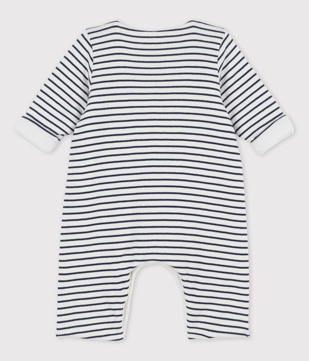 Gestreifter Baby-Langoverall aus Bio-Baumwolle weiss/blau
