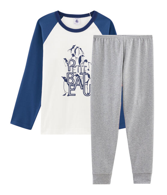 Rippstrick-Pyjama für kleine Jungen grau SUBWAY/weiss MULTICO