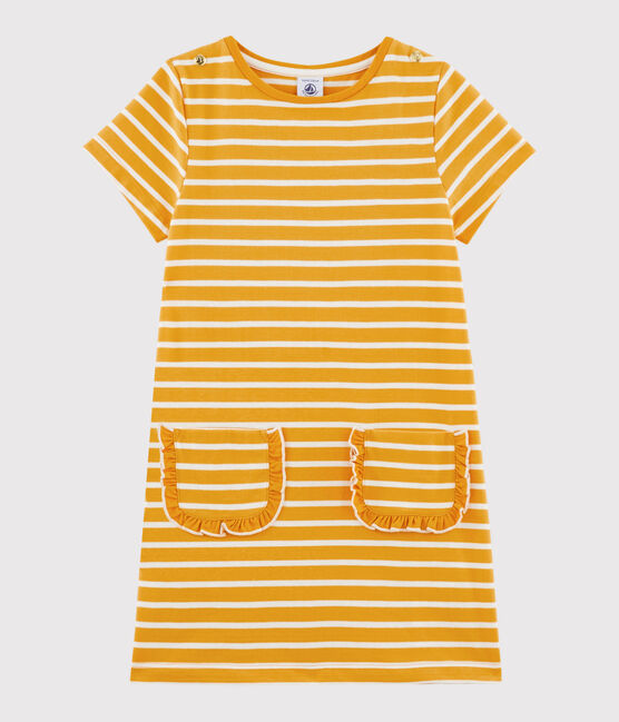 Kurzärmeliges Kinderkleid für Mädchen gelb BOUDOR/weiss MARSHMALLOW