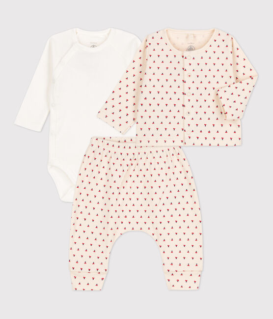 Dreiteiliges Baby-Set aus Doppeljersey mit Printgrafik weiss MARSHMALLOW/weiss MULTICO