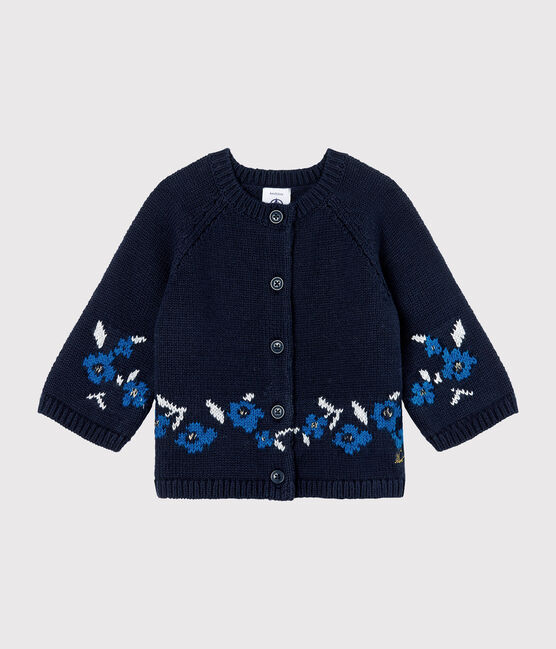 Baby-Cardigan aus Woll-/Baumwollstrick für Mädchen blau SMOKING/weiss MULTICO