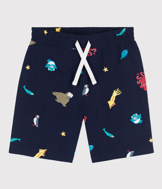 Bedruckte Kinder-Badeshorts aus recyceltem Material für Jungen blau MEDIEVAL/weiss MULTICO