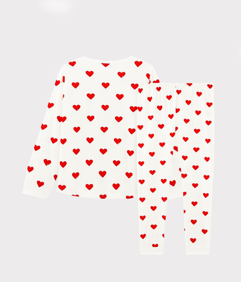 Kinderpyjama aus Molton mit Herzchenmotiv weiss/rot