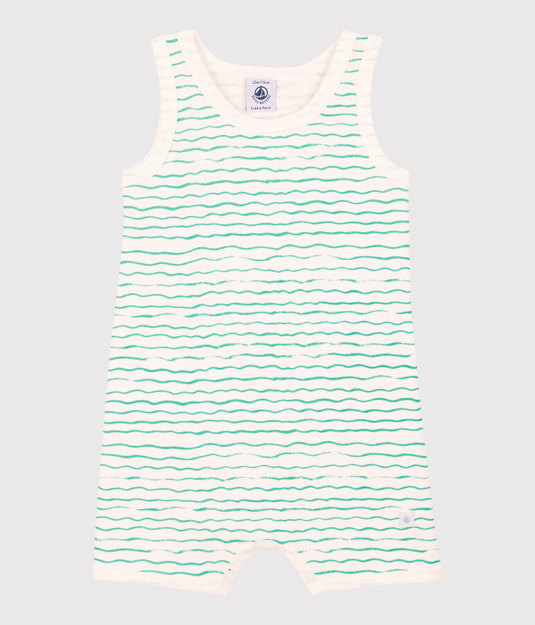 Baby-Einteiler aus Baumwolle mit Wellen-Motiv weiss/gr&uuml;n