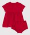 Kurz&auml;rmeliges Babykleid aus einfarbiger Baumwolle und dazu passender Bloomer rot